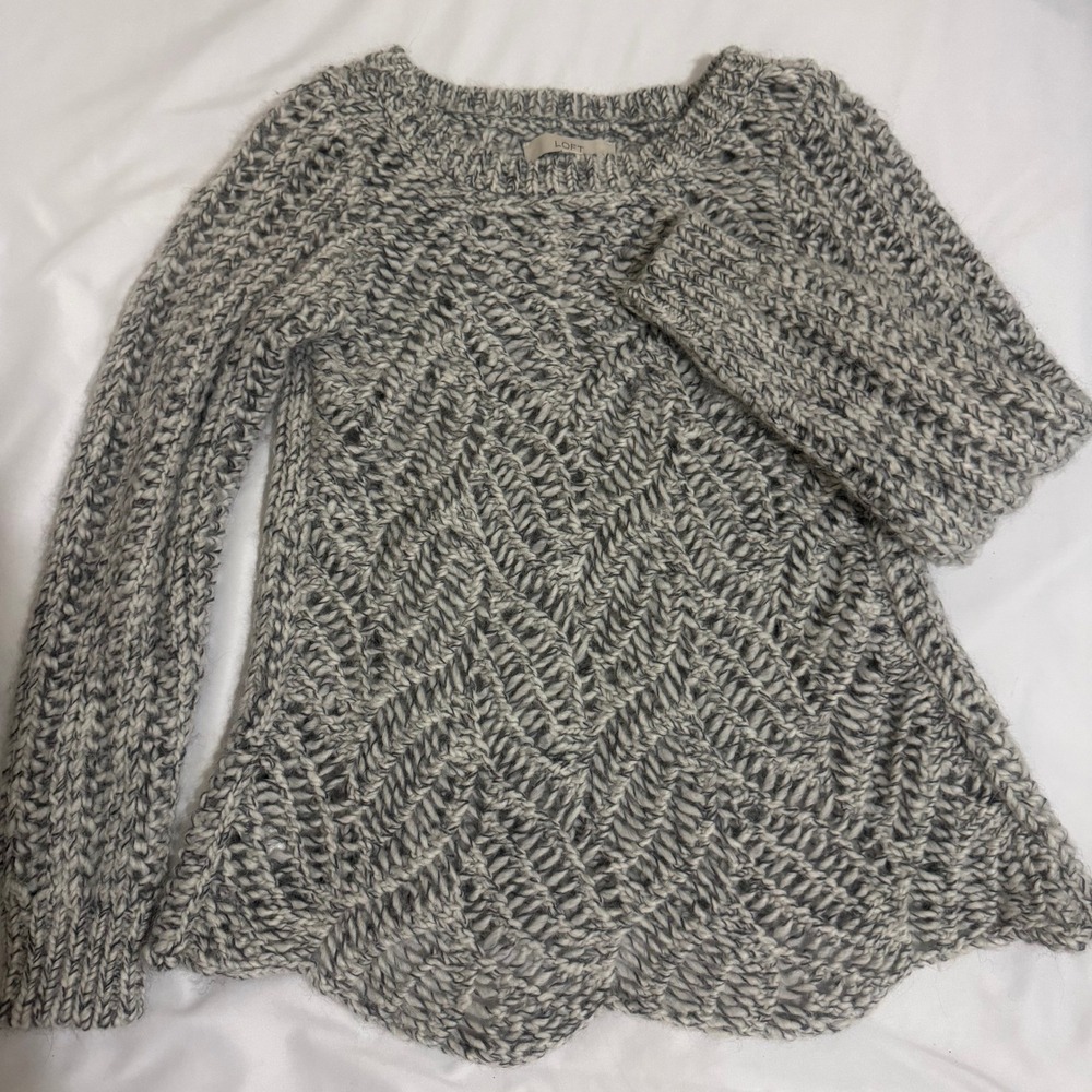 Loft‎ Womens Grey Marled Chevron Chunky Knit Wool Alpaca Blend Sweater Medium